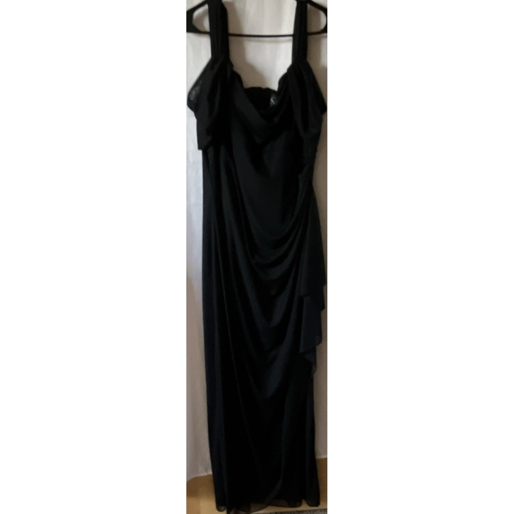 Alex Evenings 16 Gown Maxi Dress Chiffon Draped Black Sleeveless Cowl Neck
